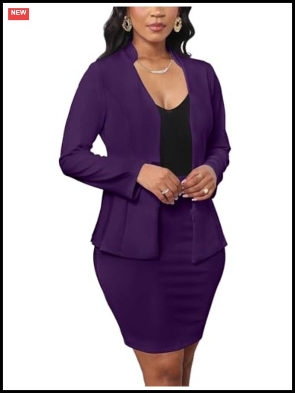 Women's 2 Piece Skirt Suit Set Long Sleeve Zip Up Blazer and Pencil Skirt